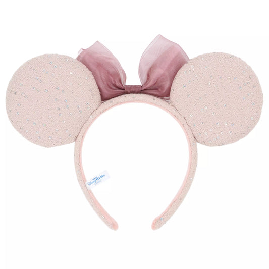 "Pre-Order" TDR - Minnie Mouse Pink Tweed Fabric and Sequin Bow Ears Headband for Adults