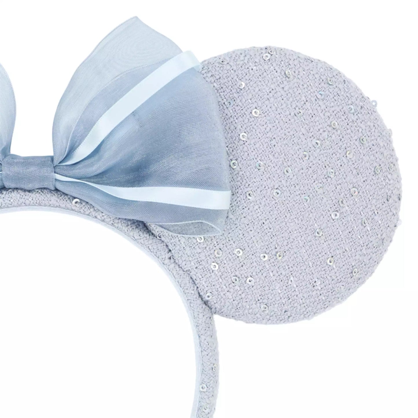 "Pre-Order" TDR - Minnie Mouse Blue Tweed Fabric and Sequin Bow Ears Headband for Adults