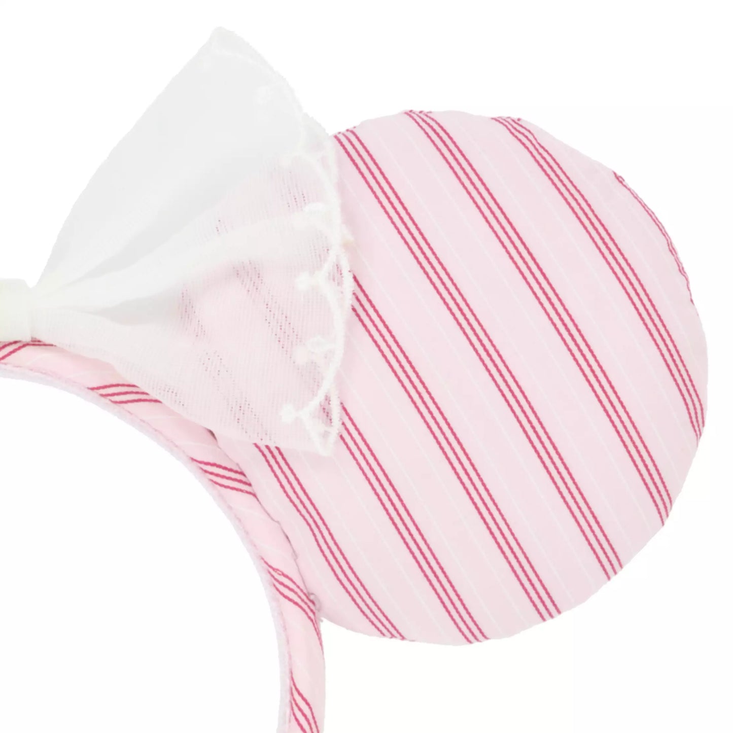 "Pre-Order" TDR - Minnie Pink Striped Twill Fabric and White Bow Ears Headband for Adults