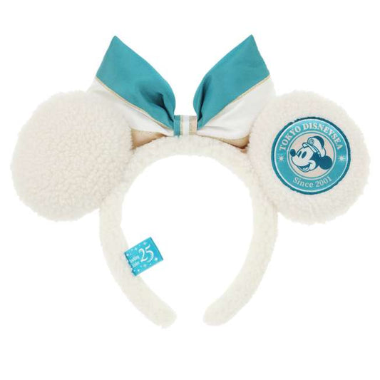 "Pre-Order" TDR - Fluffy White Sherpa Minnie Ears Headband for Adults, 25th Anniversary Sparkling Jubilee