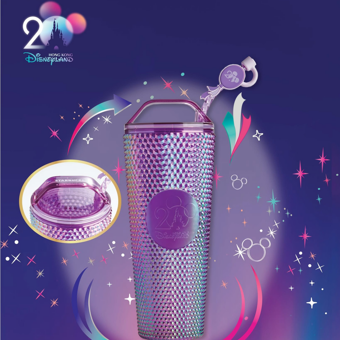 “Pre-order” HKDL - Starbucks + HKDL 24OZ Cold Cup with Starw Accessories, HKDL 20th Anniversary Grand Celebration