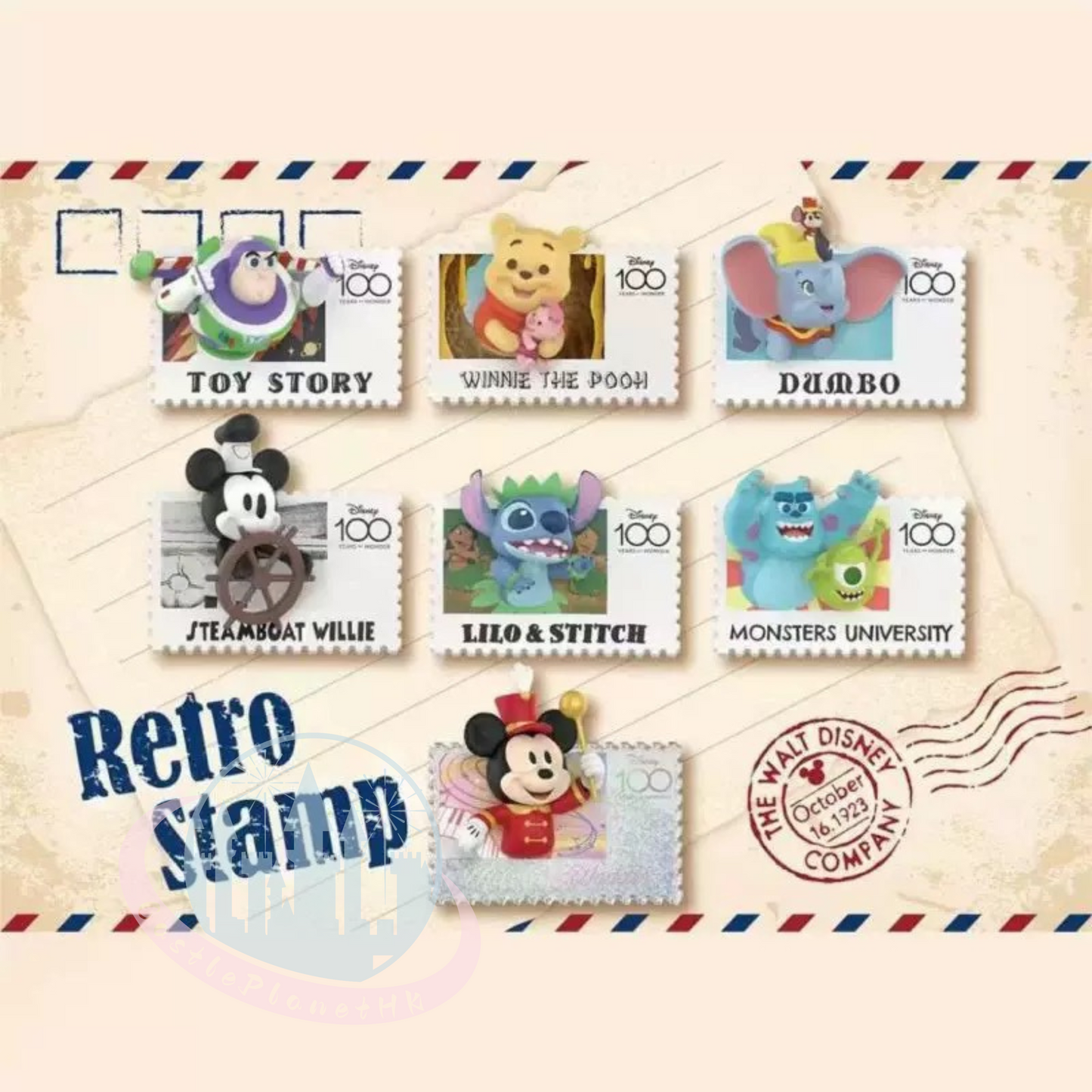 "Pre-Order" Other - Disney 100 Mickey and Friends Vintage stamps Collection Magnet Blind Box, MINISO
