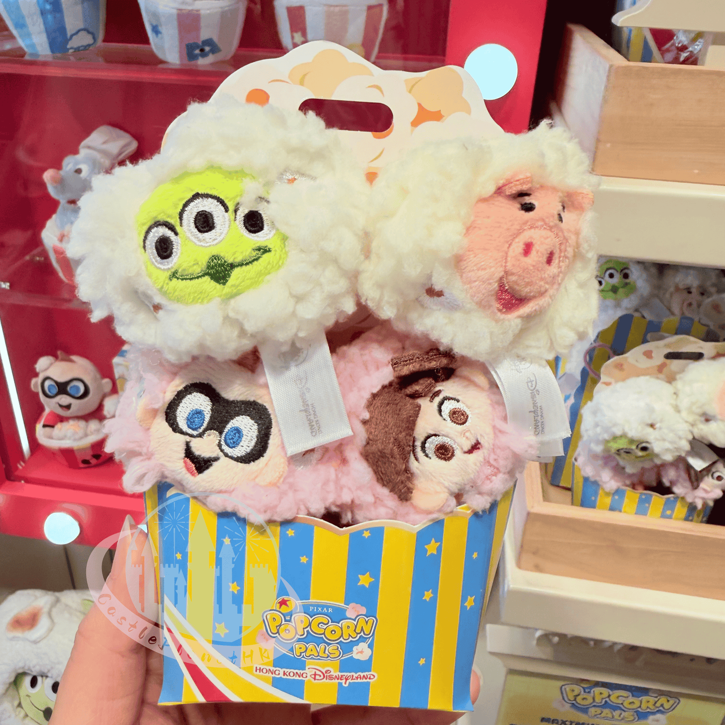 "Pre-Order" HKDL - PIXAR Hair Scrunchie set of 4, PIXAR POPCORN PALS 2026