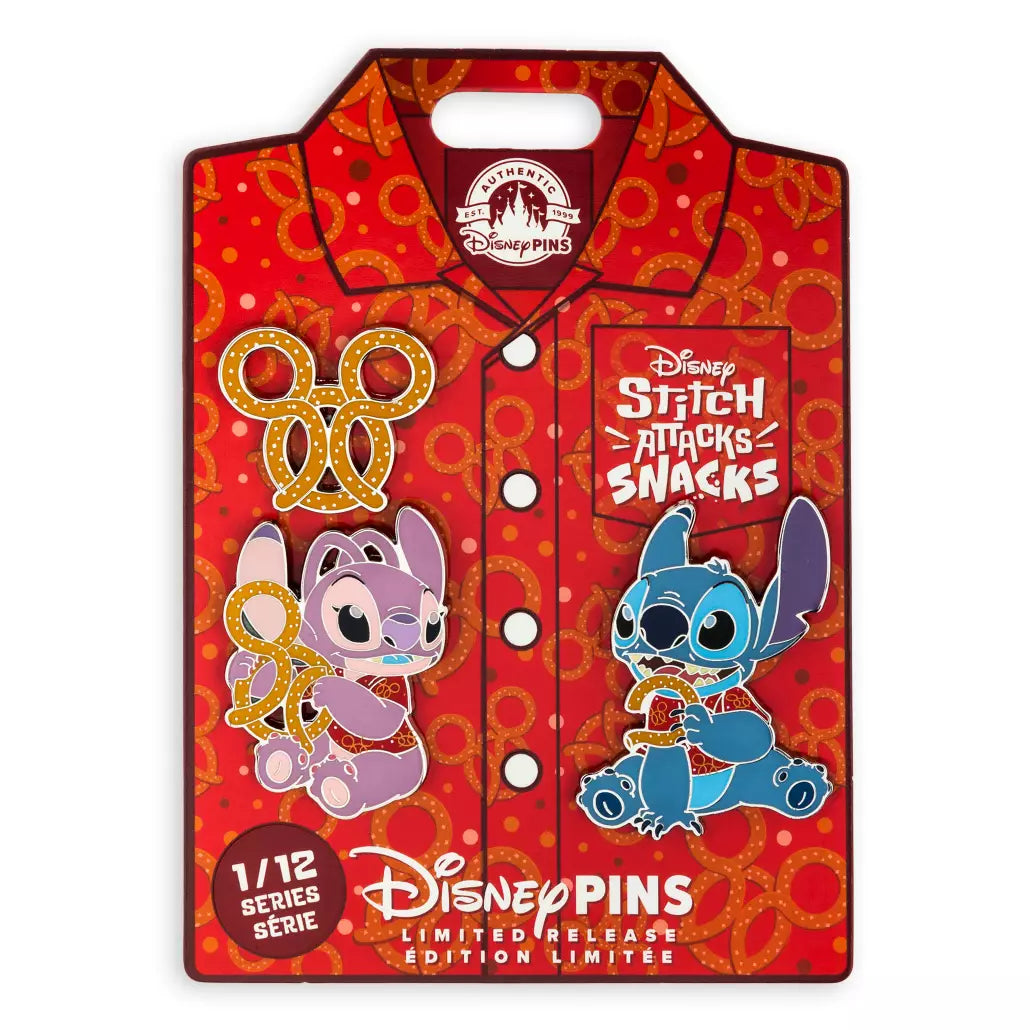 “Pre-order” HKDL - Stitch Attacks Snacks Limited Release Pin Set, Pretzel, January