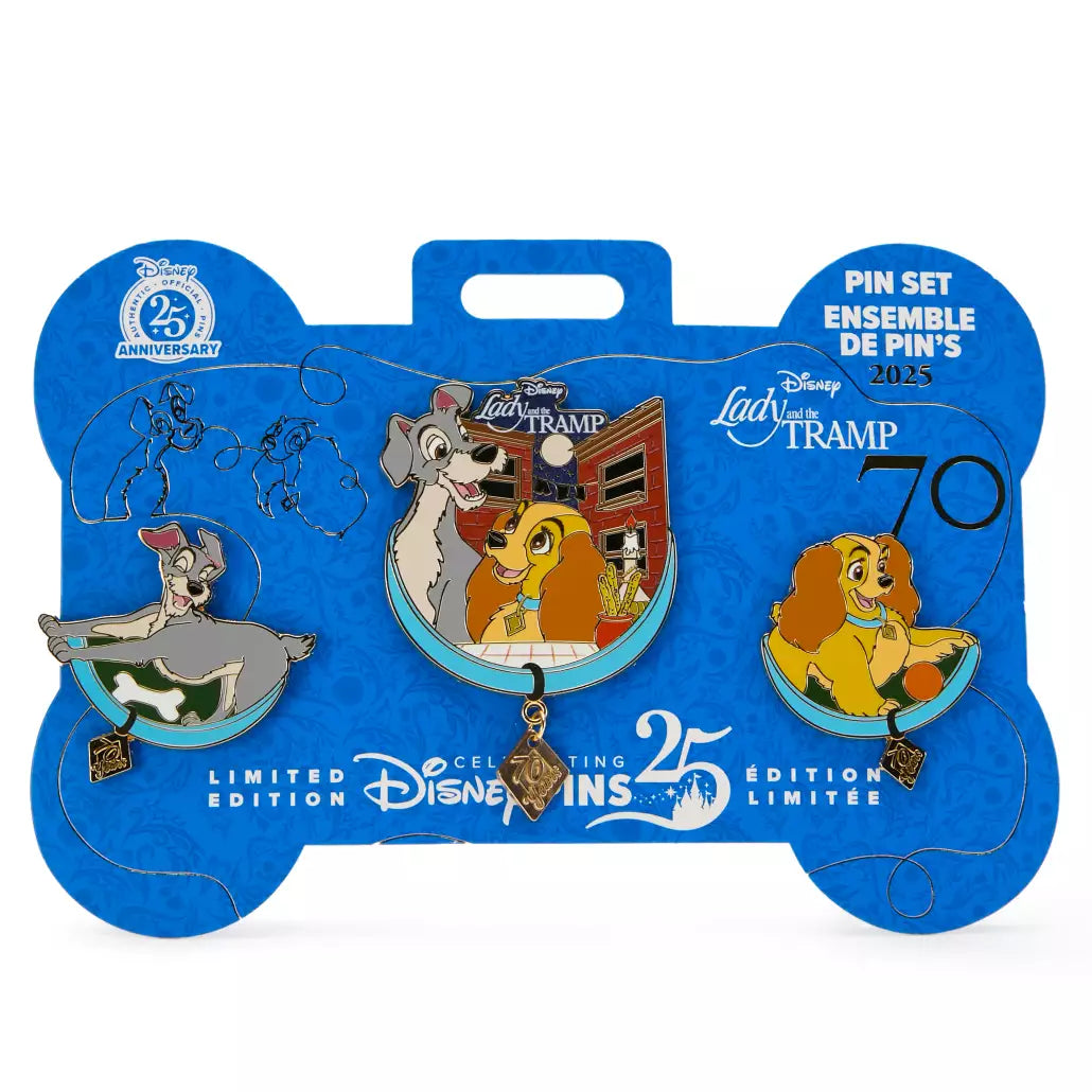 “Pre-order” HKDL - Lady and the Tramp 70th Anniversary 3-Piece Pin Set, Limited Edition