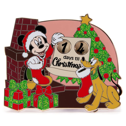 HKDL - Mickey and Pluto Festive Countdown Pin, Count down to Christmas day【Ready Stock】