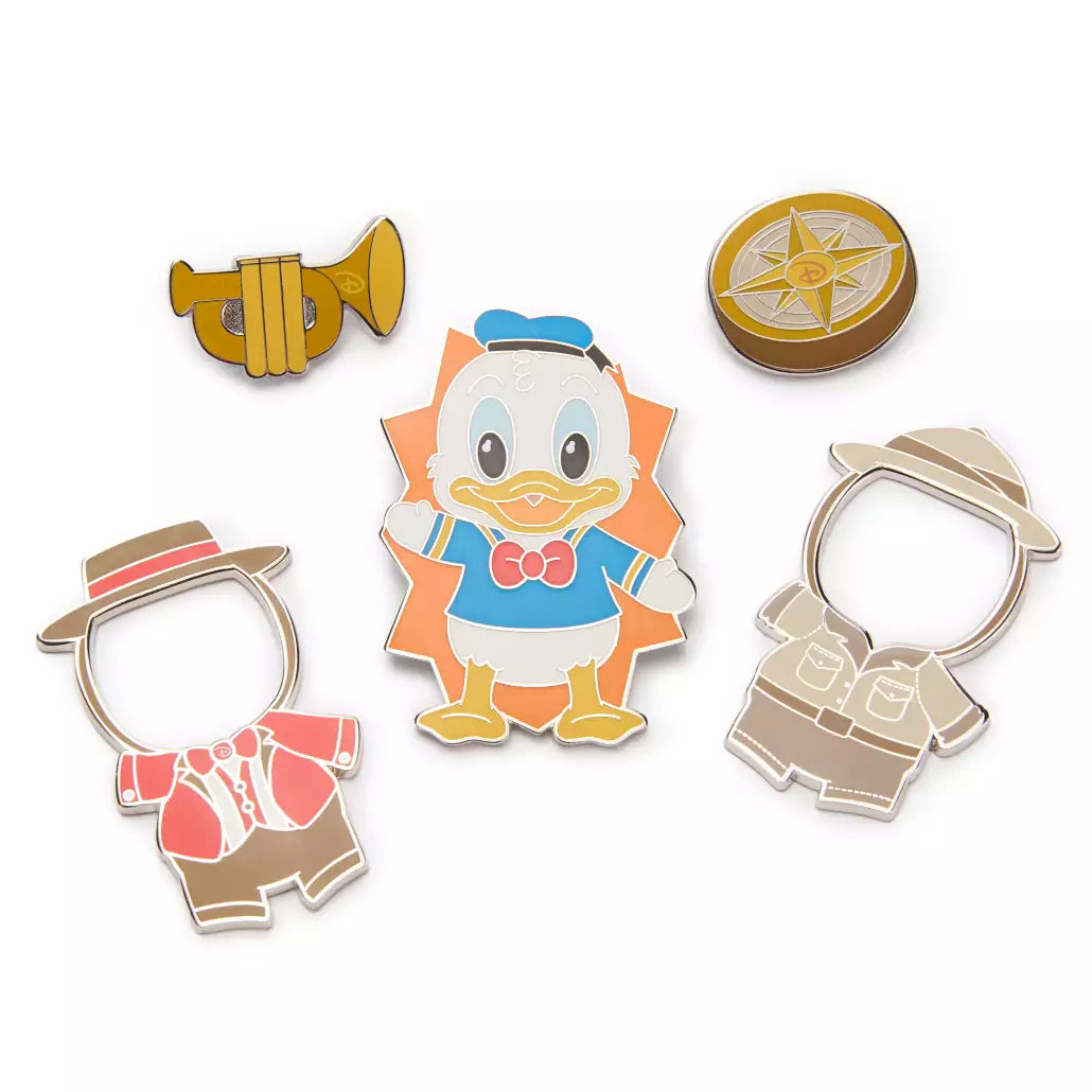 "Pre-Order" HKDL - Donald Duck Disney Park Pal Outfits Magnetic Bugle Player and Explorer Pin Set