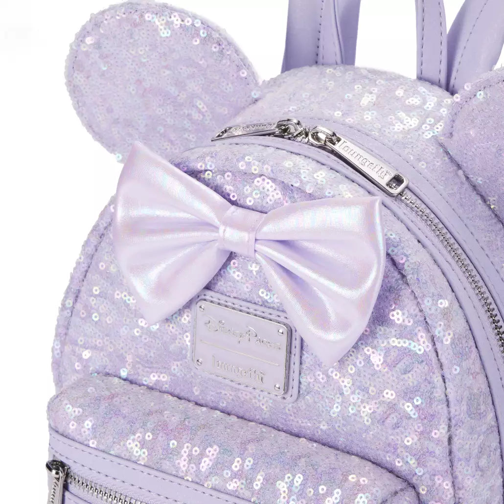 HKDL - Minnie Mouse Sequined Loungefly Mini Backpack, Opalescent【Ready Stock】