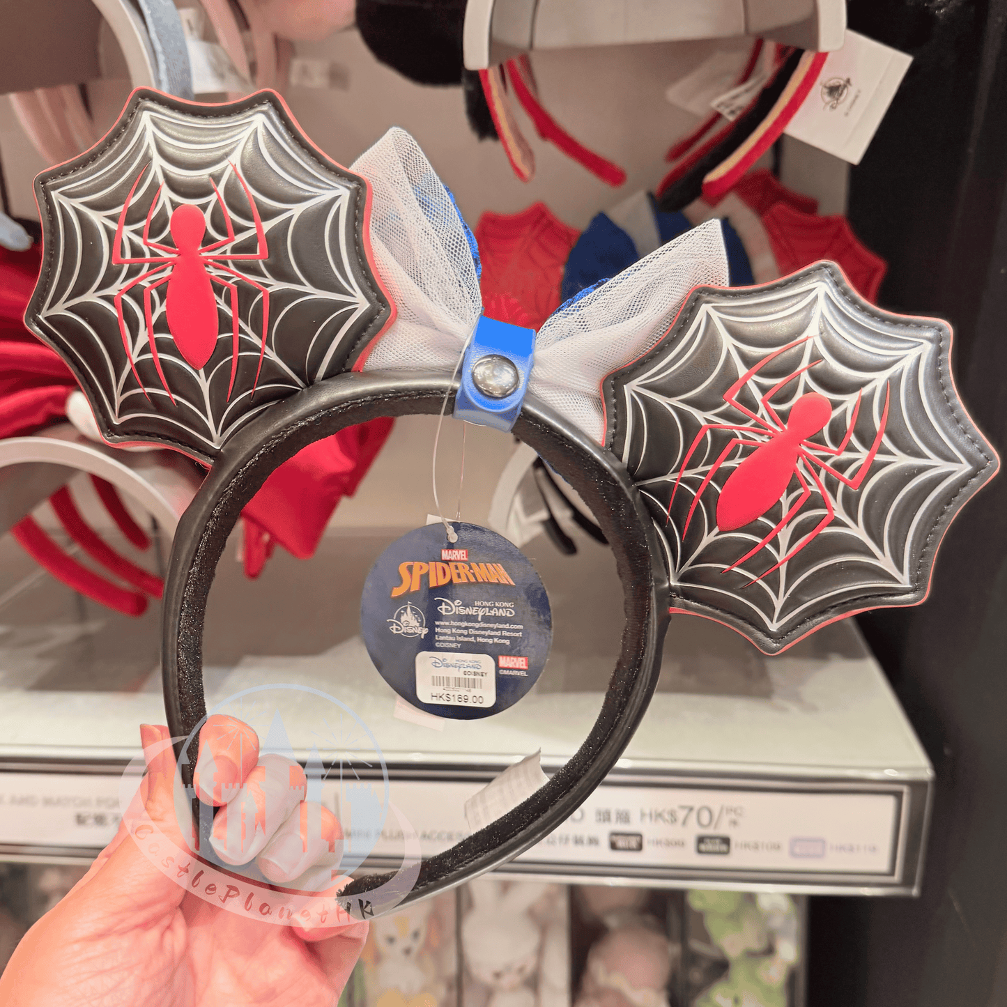 "Pre-Order" HKDL - Spider-Man Blue Lace Bow Leather ears Headband for Adults, Marvel 2026