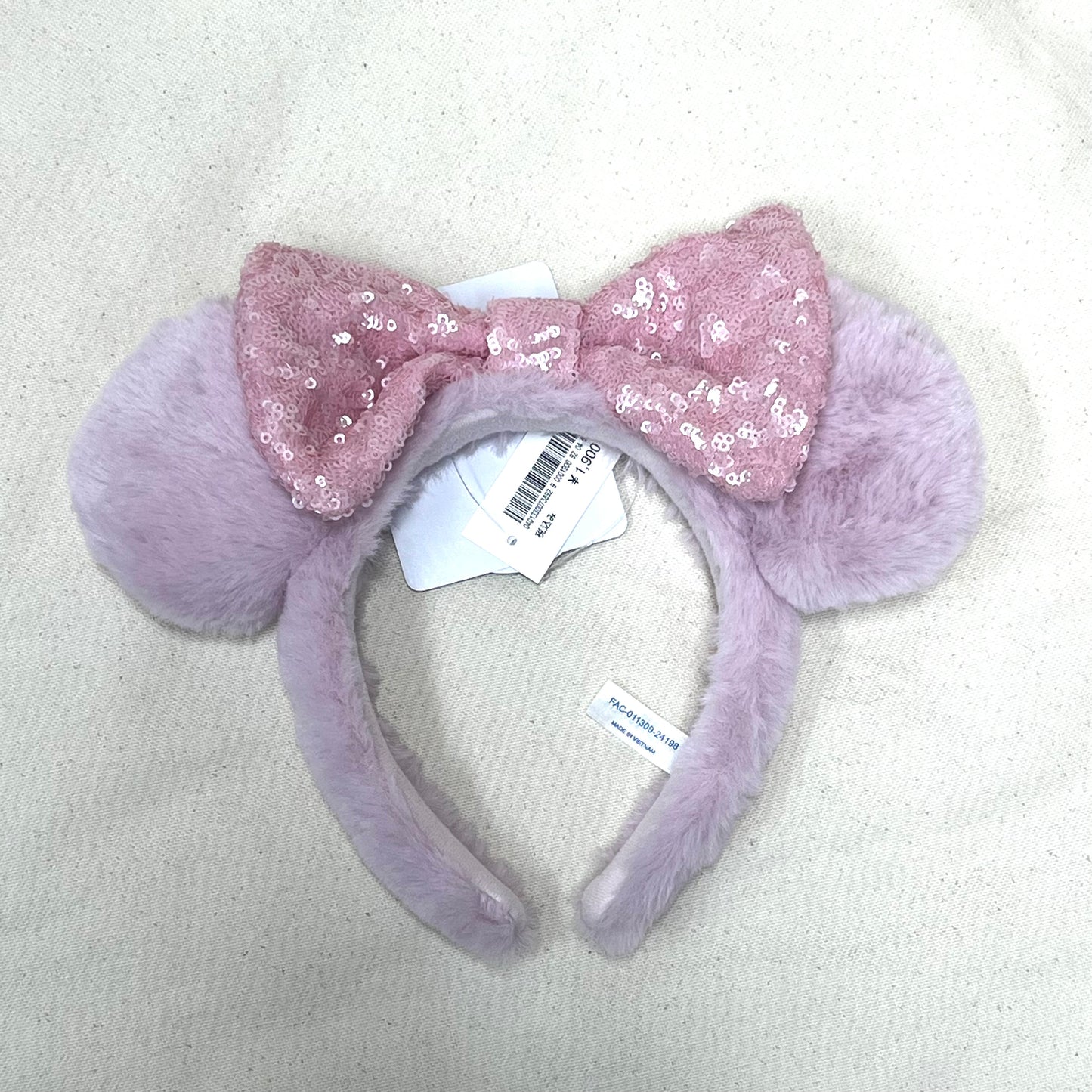 TDR - Purple Pink Minnie Ears Fluffy Headband - Sparking Pink Sequin【Ready Stock】