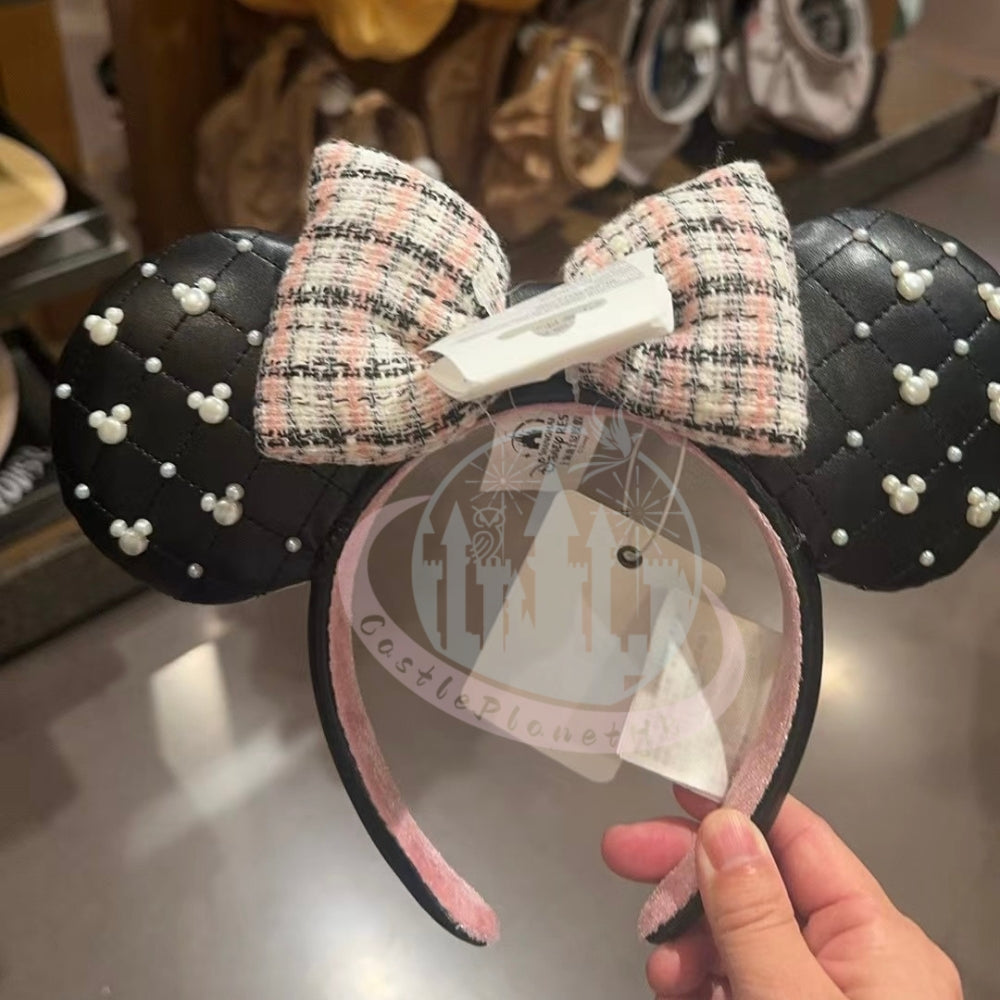 "Pre-Order" SHDR - Black Tweed Pearl Minnie Mouse Ears Headband