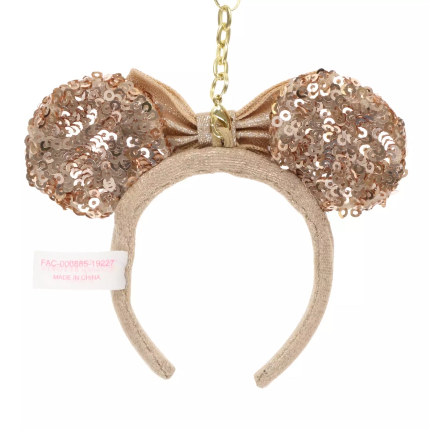 "Pre-Order" TDR - Minnie Mouse Ears Headband Keychain - Sequin Champagne Gold