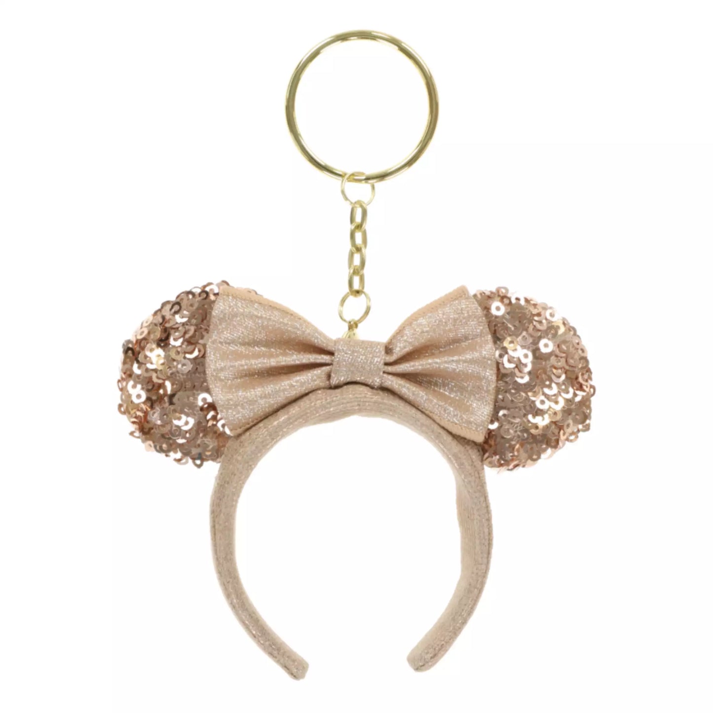 "Pre-Order" TDR - Minnie Mouse Ears Headband Keychain - Sequin Champagne Gold