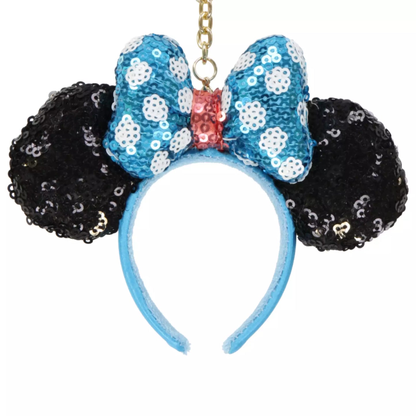 "Pre-Order" TDR - Minnie Mouse Ears Headband Keychain - Sequin Black x Blue Dot