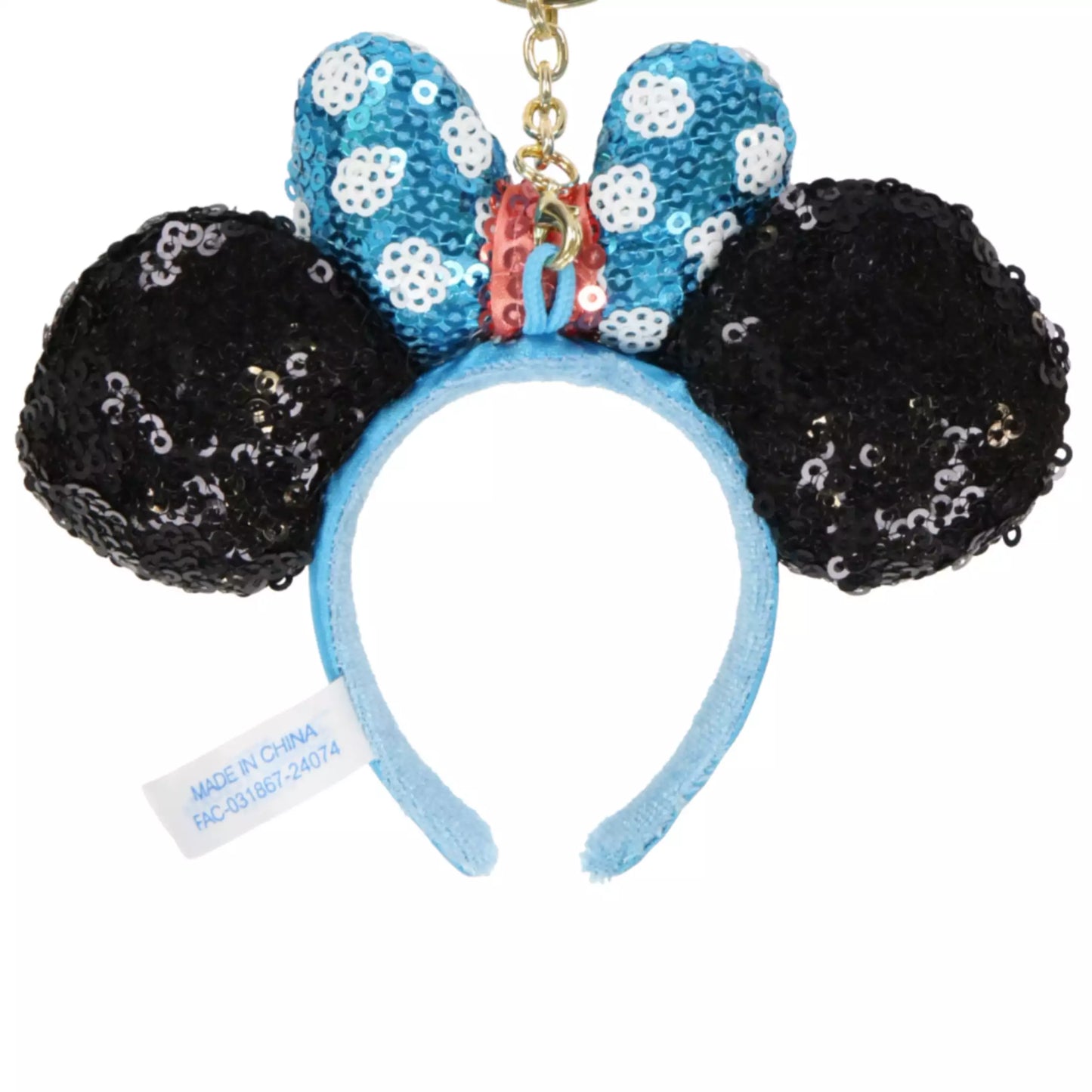 "Pre-Order" TDR - Minnie Mouse Ears Headband Keychain - Sequin Black x Blue Dot