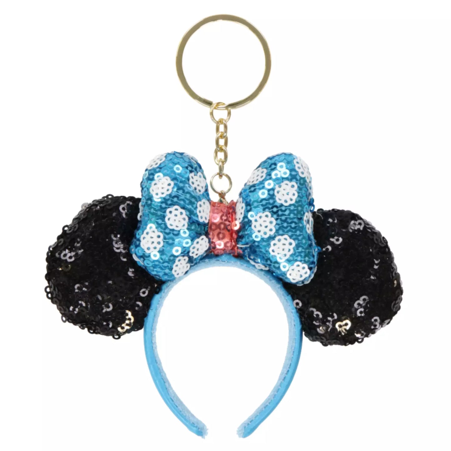 "Pre-Order" TDR - Minnie Mouse Ears Headband Keychain - Sequin Black x Blue Dot