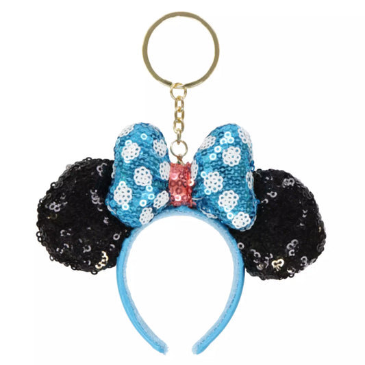 "Pre-Order" TDR - Minnie Mouse Ears Headband Keychain - Sequin Black x Blue Dot