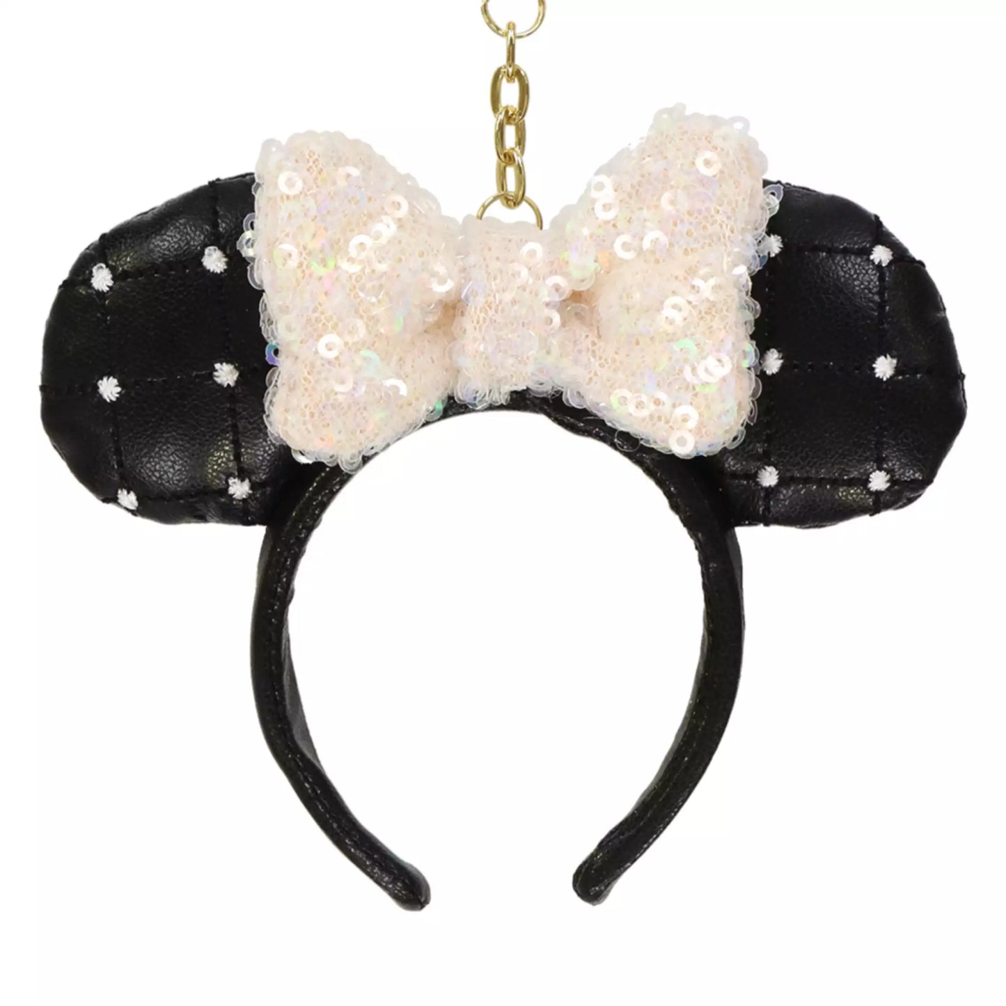 "Pre-Order" TDR - Minnie Mouse Ears Headband Keychain - Sequin Bow x Pearl Black