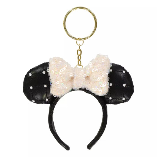 "Pre-Order" TDR - Minnie Mouse Ears Headband Keychain - Sequin Bow x Pearl Black