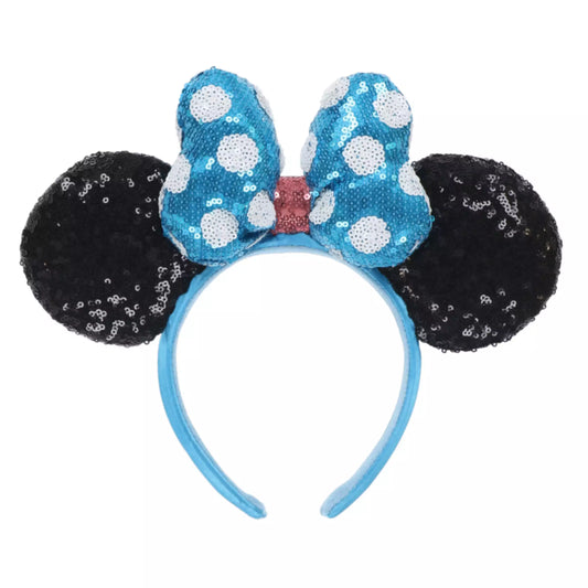 "Pre-Order" TDR - Minnie Ears Headband - Polka Dot Blue Ribbon, Sequin