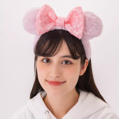 TDR - Purple Pink Minnie Ears Fluffy Headband - Sparking Pink Sequin【Ready Stock】