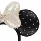 HKDL - Pearl Black Ribbon Minnie Ears Headband - Sequin Bow【Ready Stock】