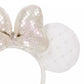 HKDL - Pearl White Ribbon Minnie Ears Headband - Sequin Bow【Ready Stock】