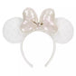 HKDL - Pearl White Ribbon Minnie Ears Headband - Sequin Bow【Ready Stock】