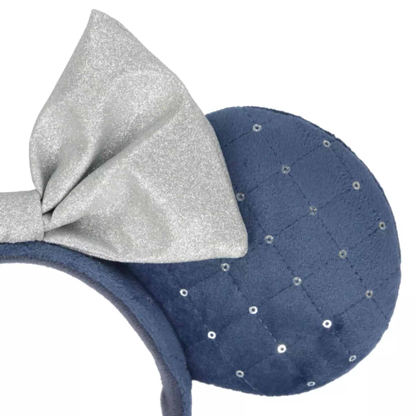 "Pre-Order" TDR - Big Silver Ribbon in Blue Ear Minnie Ears Headband