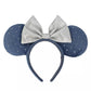 "Pre-Order" TDR - Big Silver Ribbon in Blue Ear Minnie Ears Headband