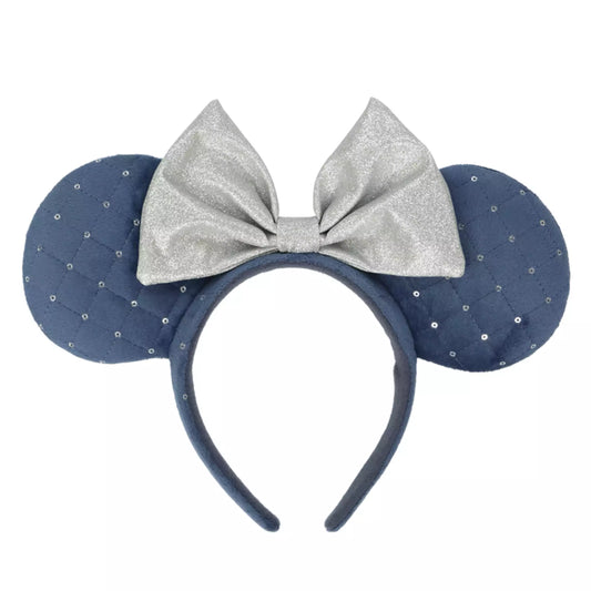 "Pre-Order" TDR - Big Silver Ribbon in Blue Ear Minnie Ears Headband