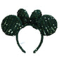 "Pre-Order" TDR - Minnie Ears Headband - Christmas Green Sparkling Sequins, Three-Dimensional Ribbon