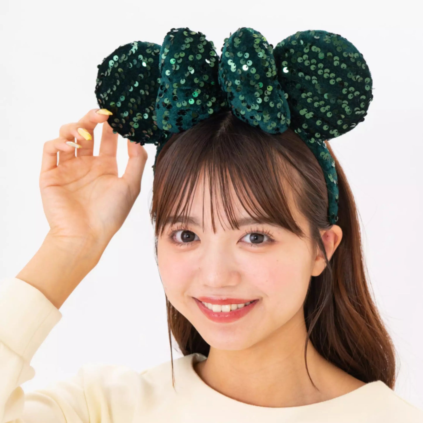 "Pre-Order" TDR - Minnie Ears Headband - Christmas Green Sparkling Sequins, Three-Dimensional Ribbon