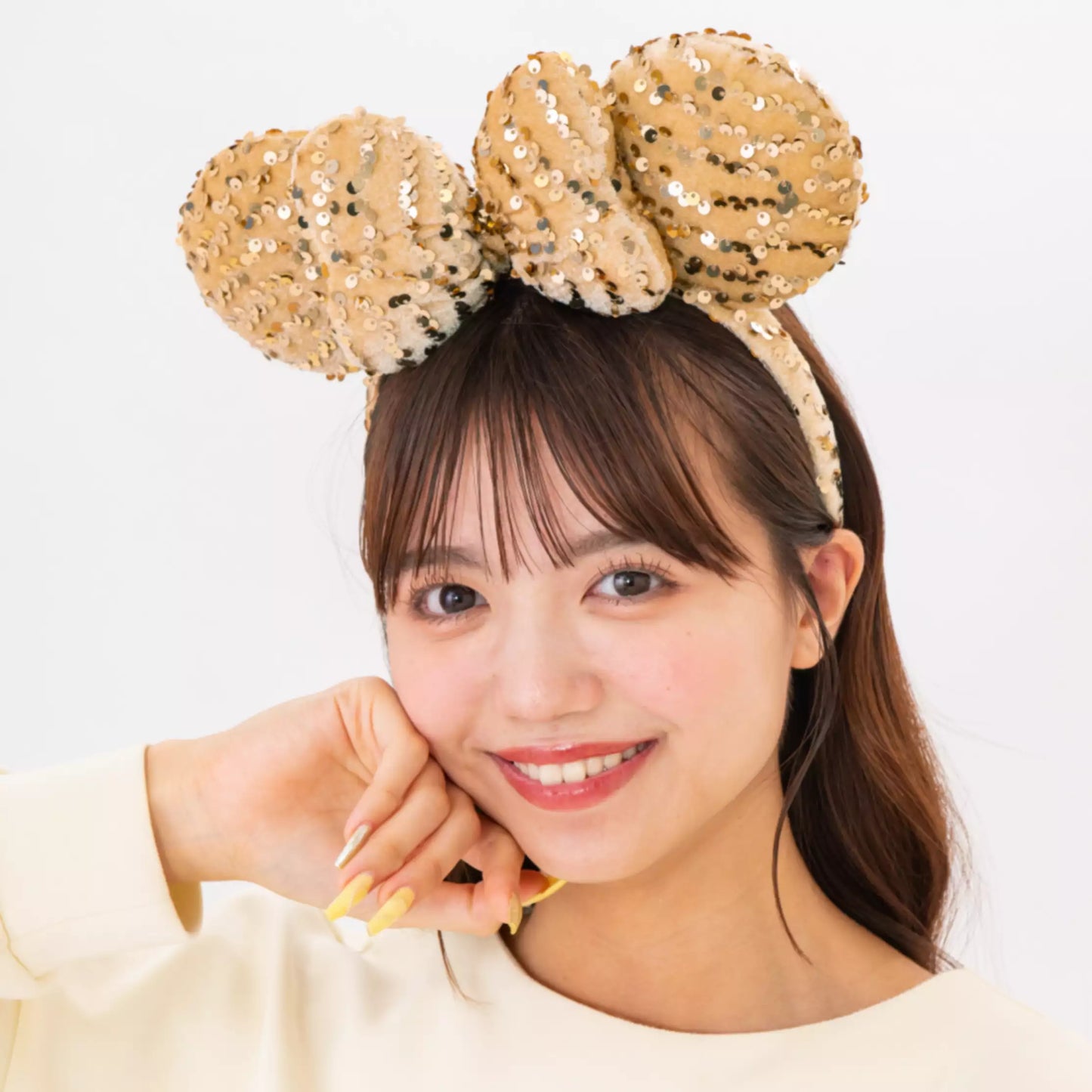 "Pre-Order" TDR - Minnie Ears Headband - Gold Sparkling Sequins, Three-Dimensional Ribbon