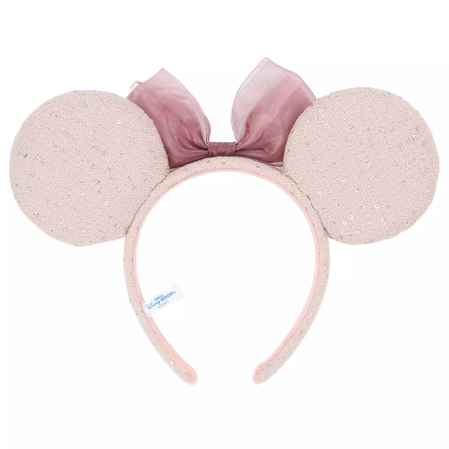 "Pre-Order" TDR - Minnie Mouse Pink Tweed Fabric and Sequin Bow Ears Headband for Adults