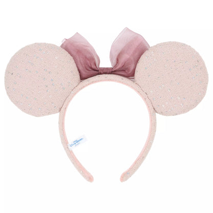 "Pre-Order" TDR - Minnie Mouse Pink Tweed Fabric and Sequin Bow Ears Headband for Adults