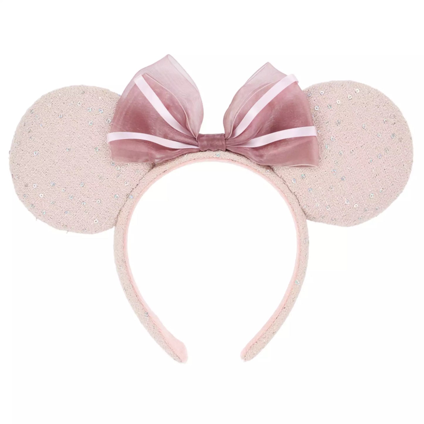 "Pre-Order" TDR - Minnie Mouse Pink Tweed Fabric and Sequin Bow Ears Headband for Adults