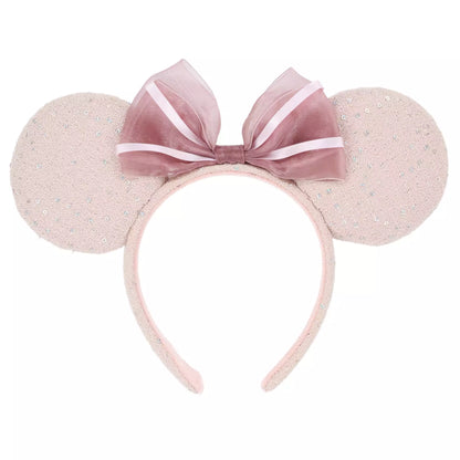 "Pre-Order" TDR - Minnie Mouse Pink Tweed Fabric and Sequin Bow Ears Headband for Adults