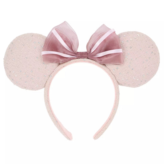 "Pre-Order" TDR - Minnie Mouse Pink Tweed Fabric and Sequin Bow Ears Headband for Adults