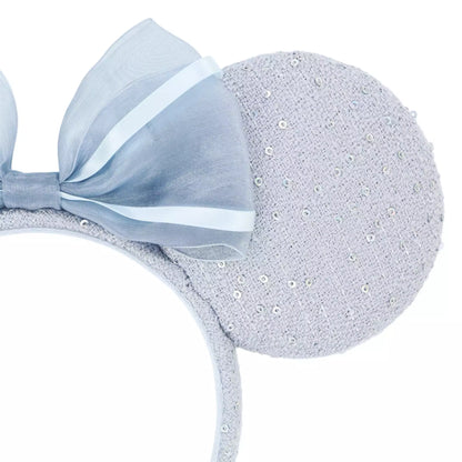 "Pre-Order" TDR - Minnie Mouse Blue Tweed Fabric and Sequin Bow Ears Headband for Adults