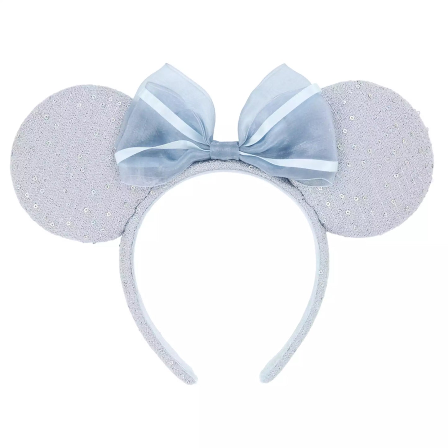 "Pre-Order" TDR - Minnie Mouse Blue Tweed Fabric and Sequin Bow Ears Headband for Adults