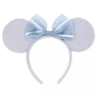 "Pre-Order" TDR - Minnie Mouse Blue Tweed Fabric and Sequin Bow Ears Headband for Adults