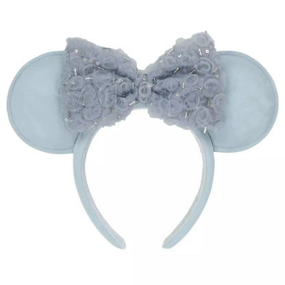 "Pre-Order" TDR - Minnie Blue Sparkly 3D Rosette Tulle Bow Ears Headband for Adults