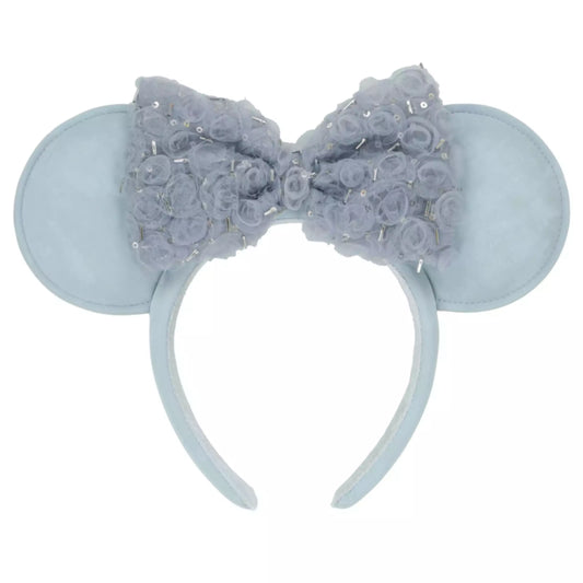 "Pre-Order" TDR - Minnie Blue Sparkly 3D Rosette Tulle Bow Ears Headband for Adults
