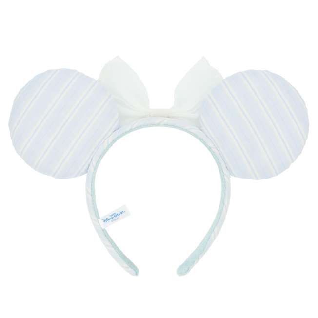 "Pre-Order" TDR - Minnie Blue Striped Twill Fabric and White Bow Ears Headband for Adults