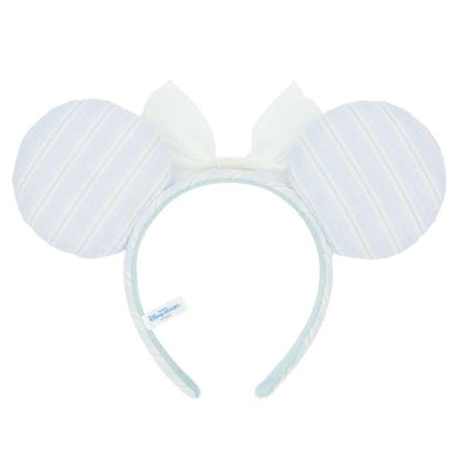 "Pre-Order" TDR - Minnie Blue Striped Twill Fabric and White Bow Ears Headband for Adults