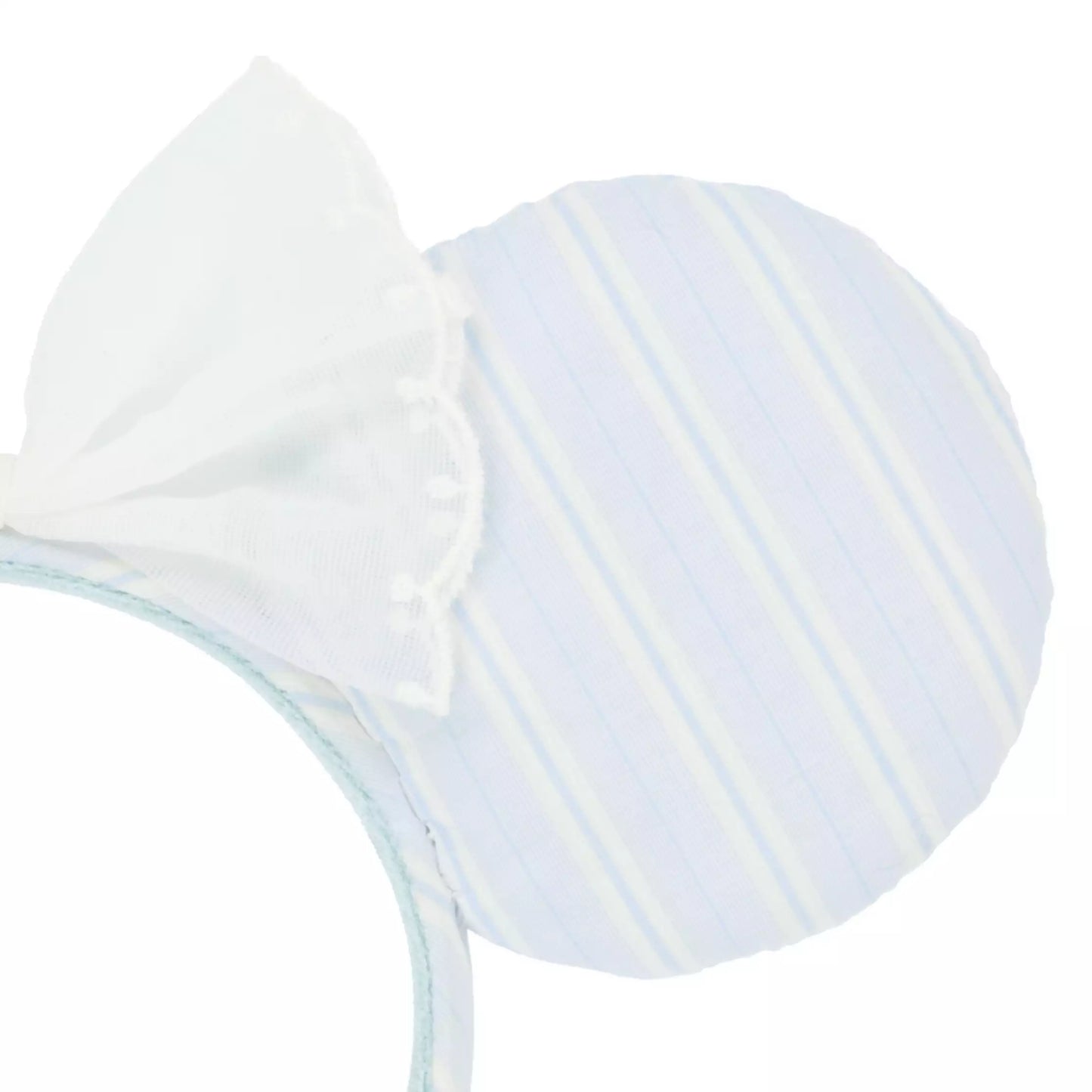 "Pre-Order" TDR - Minnie Blue Striped Twill Fabric and White Bow Ears Headband for Adults