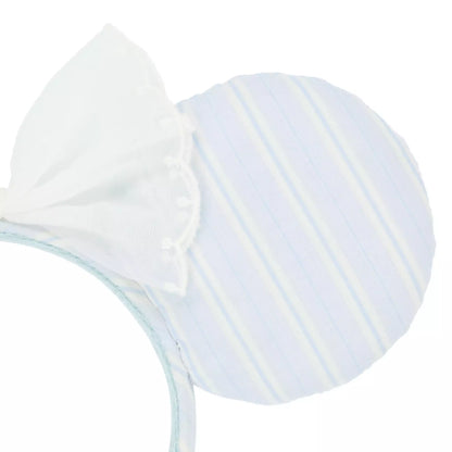 "Pre-Order" TDR - Minnie Blue Striped Twill Fabric and White Bow Ears Headband for Adults