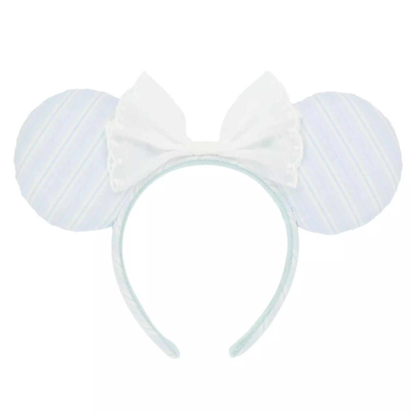 "Pre-Order" TDR - Minnie Blue Striped Twill Fabric and White Bow Ears Headband for Adults