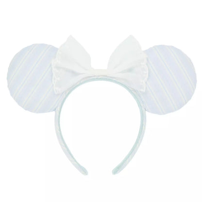 "Pre-Order" TDR - Minnie Blue Striped Twill Fabric and White Bow Ears Headband for Adults